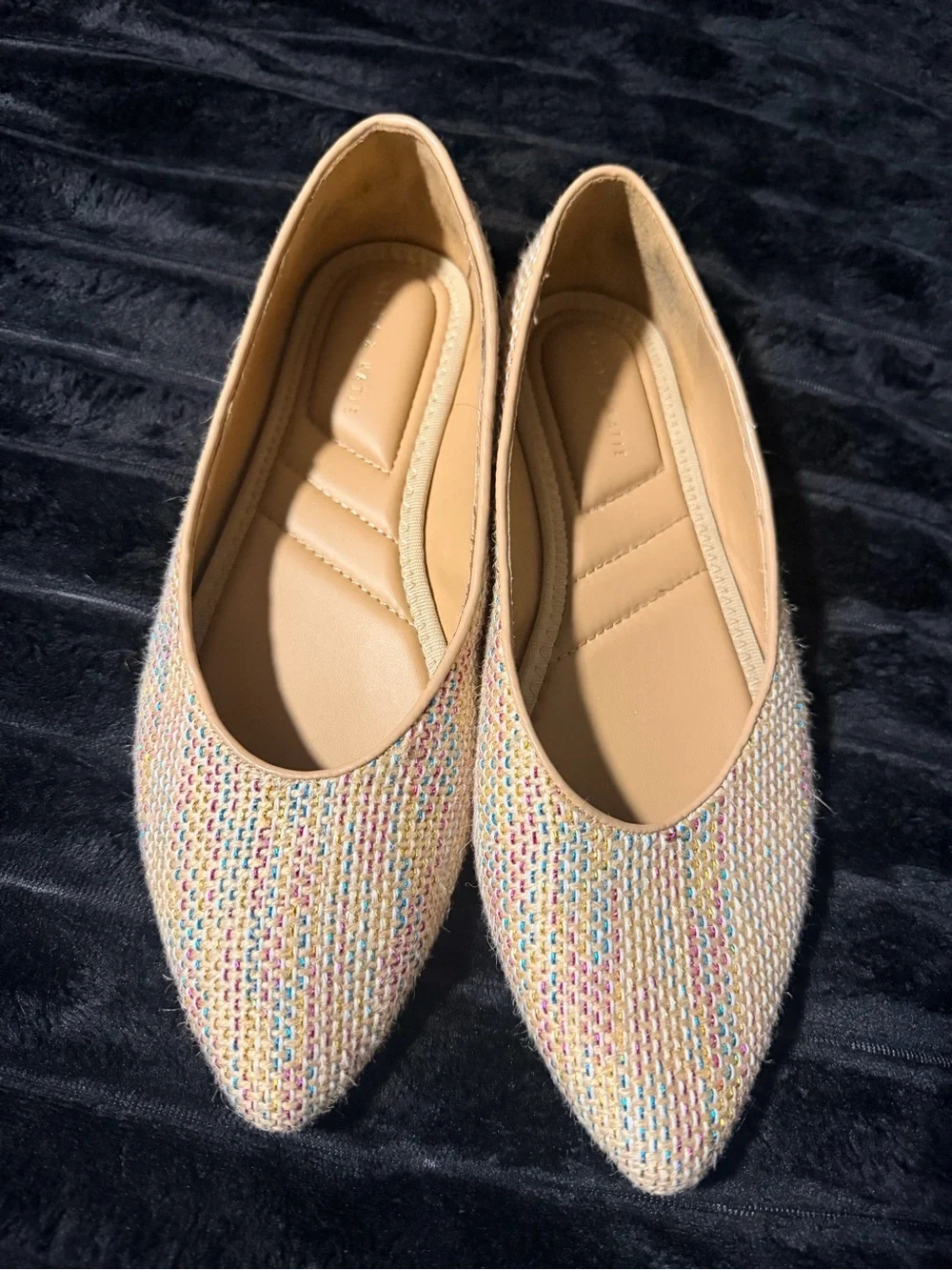Kelly & Katie Pointed-Toe Flats in Beige with Pastel Multi Speckle